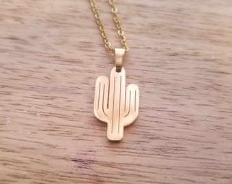 Gold Cactus Pendant Necklace