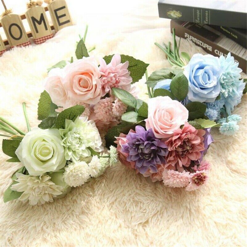 Flowers Fake Bouquet Wedding Home Decor Heads Artificial Silk Etsy