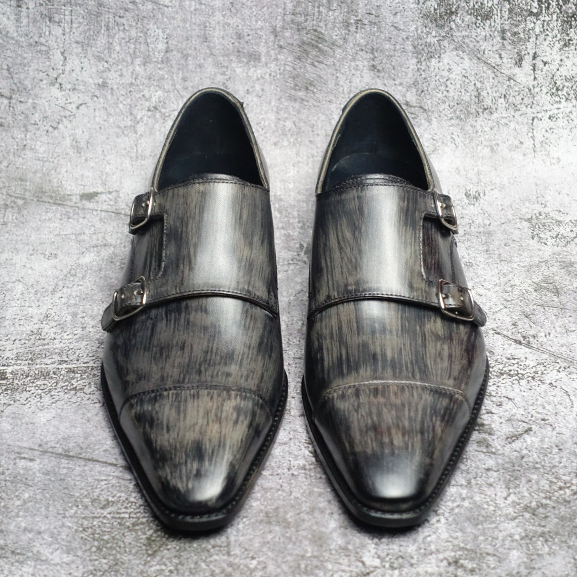 Men Smoky Grey Double Monk Straps ShoesMen Monk Strap Etsy