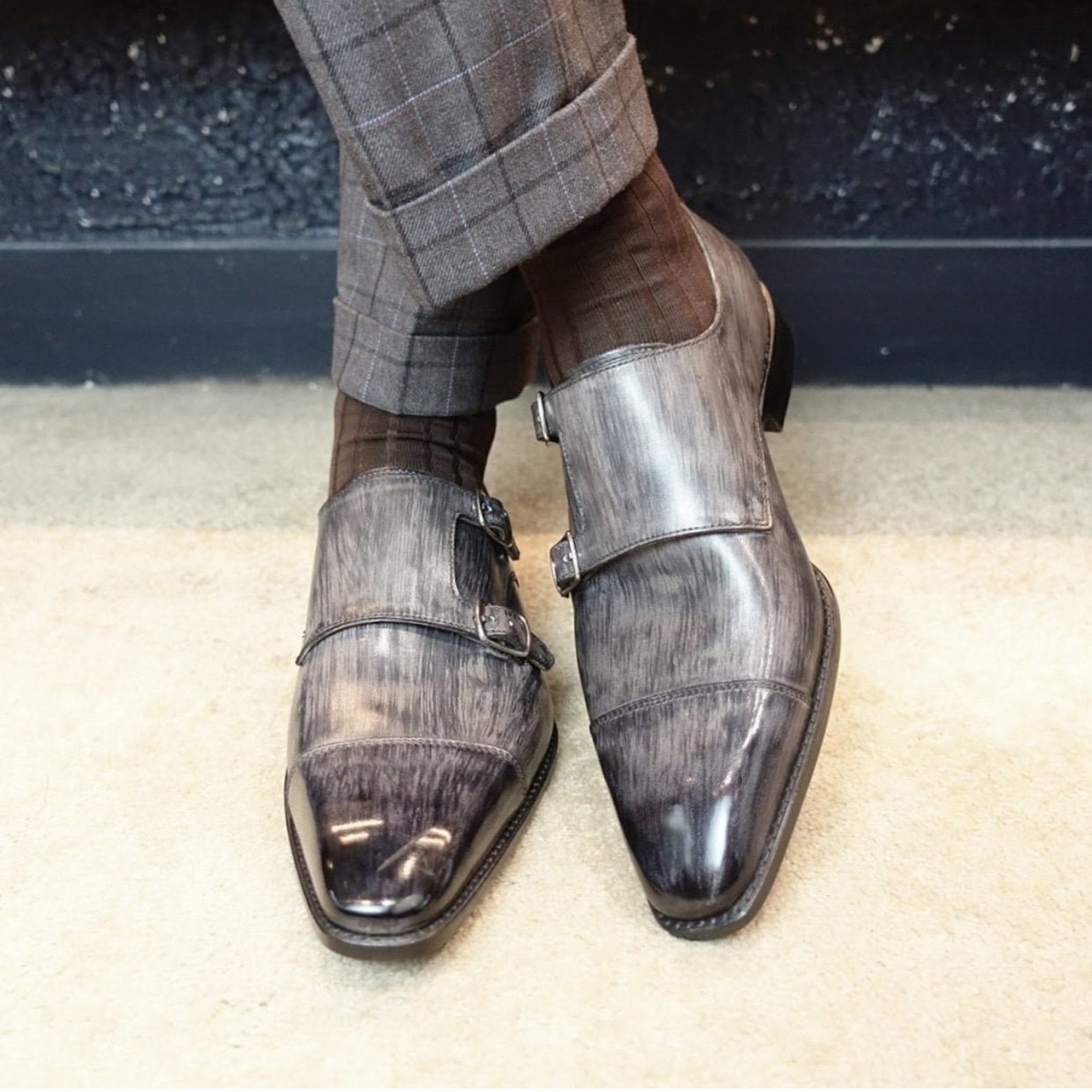 Men Smoky Grey Double Monk Straps ShoesMen Monk Strap Etsy