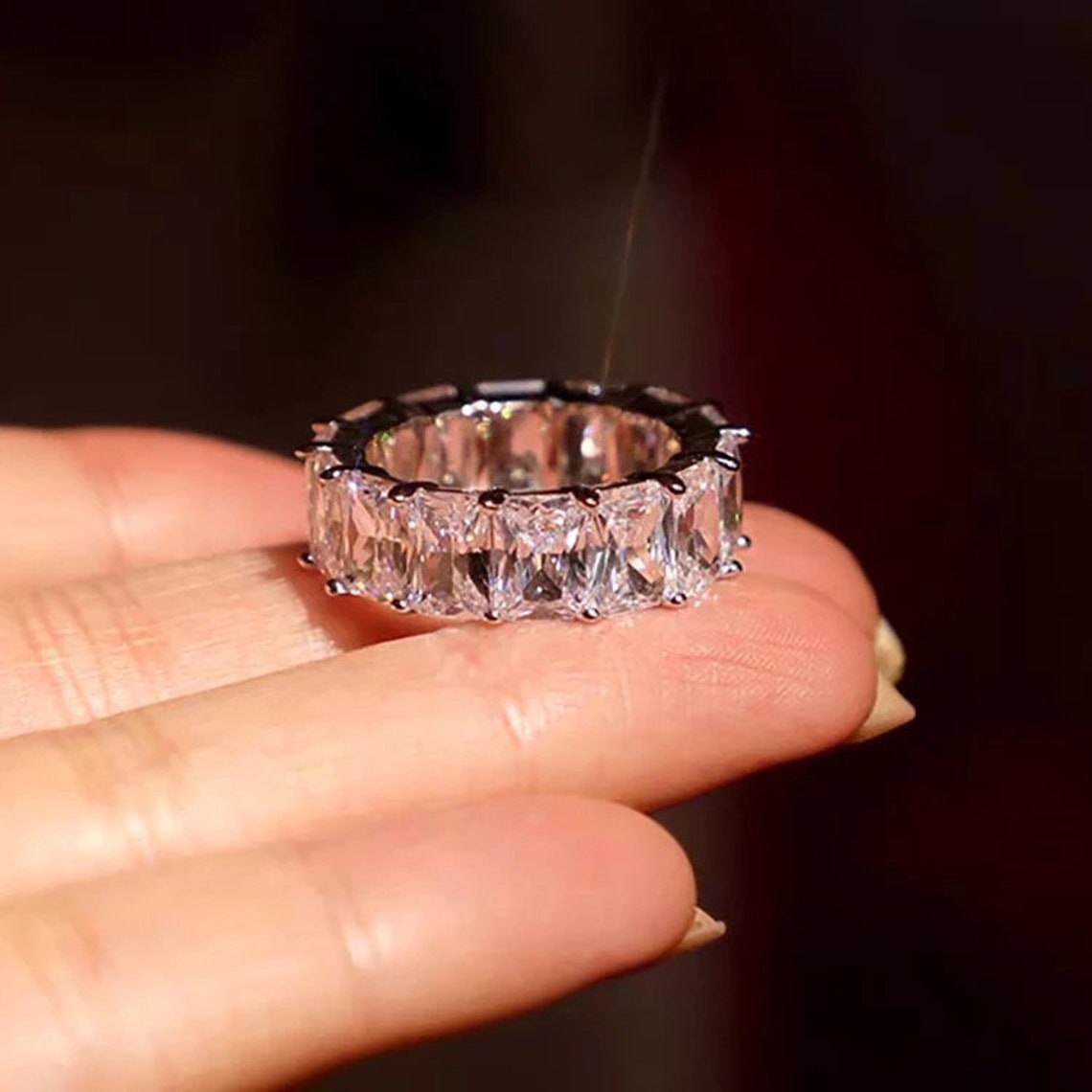 Eternity CZ Ring 925 Silver Wedding and Engagement Band Etsy