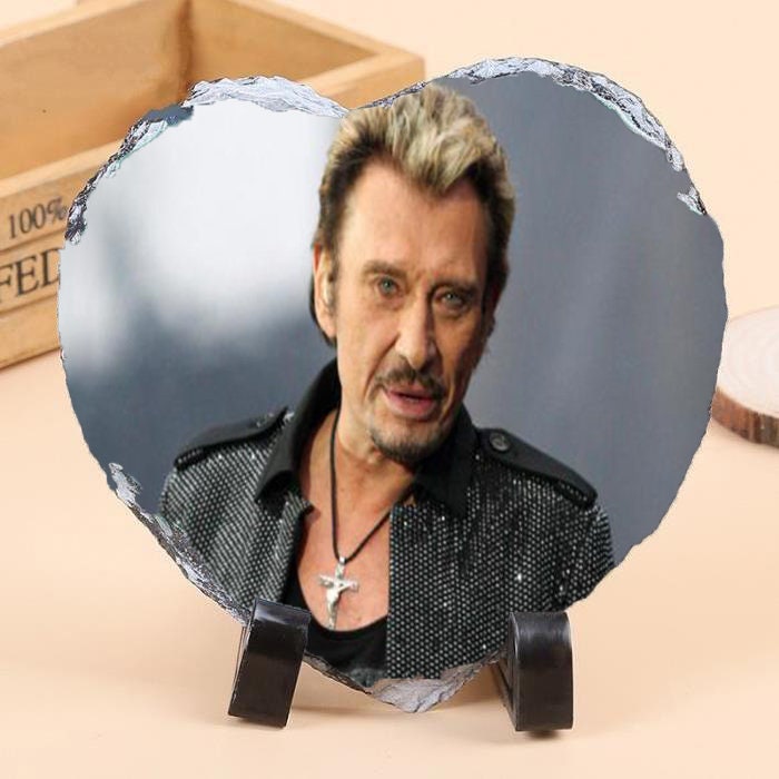 Ardoire Décorative Johnny Hallyday avec Socle de Présentation Cadeaux Fan
