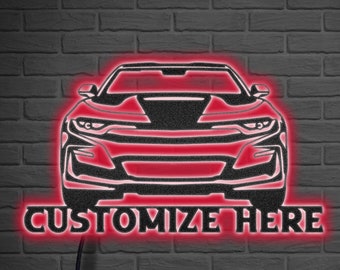 Customizable Led Metal Camaro Inspired Sign, Personalized Sports Car Decoration, Metal Garage Decoration, Metal Racing Motorsports Decor