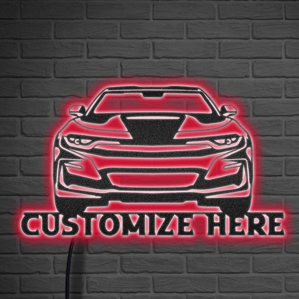 Customizable Led Metal Camaro Inspired Sign, Personalized Sports Car Decoration, Metal Garage Decoration, Metal Racing Motorsports Decor