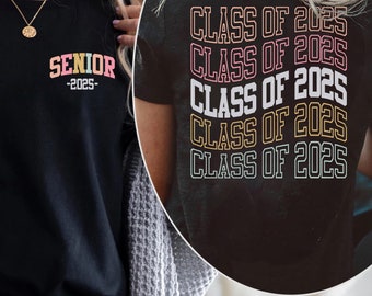 Senior 2025-shirt, Class of 2025 T-shirt, retro afstudeershirts, afgestudeerde geschenken, afstuderen senior T-shirt, middelbare school afstuderen