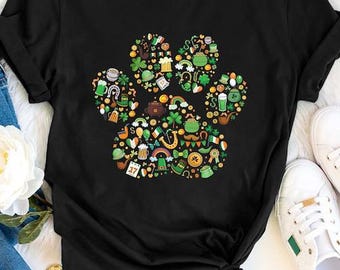 Happy St Patricks Paw Prints Shirt, Funny Cute Shamrock Lucky Dog Shirt,St Patricks Day Gift For Dog Owner, Paw St Patricks Shirt