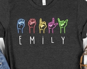 Personalized Sign Language Shirt, Custom Name Hand Sign Language T-Shirt, Custom ASL Shirt, Sign Language Gift for Men Women