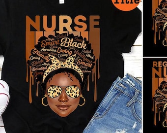 Maglietta personalizzata con scritta "Black Nurse Love Melanin", maglietta con scritta "Black Nurse Magic", maglietta con scritta "Afro Nurse", maglietta con scritta "Melanin Nurse"