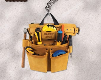 Carpenter Tool Belt Personalized Keychain, Carpenter Tool Set, Woodworking Keychain, Carpenter Gift, Custom 2D Flat Keychain