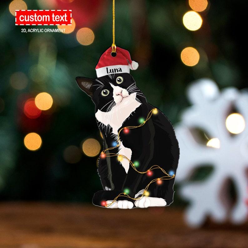 Tuxedo Cat Christmas Ornament, Cat Owner Gift, Custom Cat Ornament ...