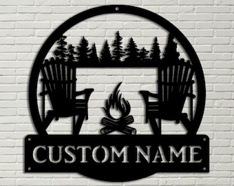 Benutzerdefinierte Lagerfeuer Schild, Outdoor-Schild aus Metall, Camper Dekor, personalisierte Camping Geschenke Feuerstelle Schild Outdoor, Dekor Cabochon Schild, Zeltplatz Schild