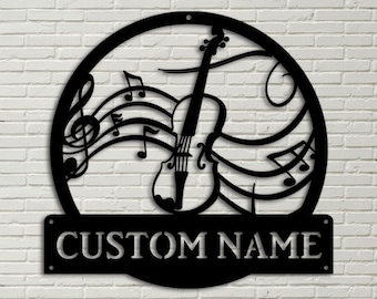 Personalisierte Geige Monogramm Metallschild Kunst, Benutzerdefinierte Geige Monogramm Metallschild, Musikinstrument Geschenk, Musik Geschenk