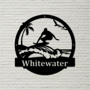 Surfer Guy Metal Sign metal sign, last name sign,  personalized  metal, surf board, beach waves, summer vibe, beach ocean lover,