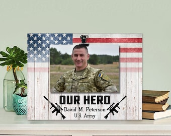 Marco de fotos militar, familia militar, regalo para esposa militar, amamos a nuestro héroe, regalo militar personalizado, regalo para familia militar, marco militar