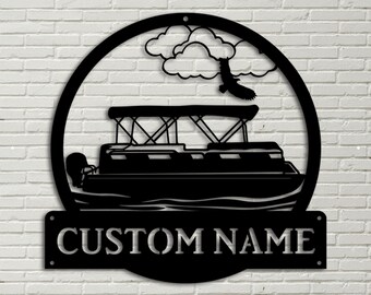 Personalized Pontoon Boat Metal Sign Art, Custom Pontoon Boat Monogram Metal Sign, Pontoon Boat Gifts, Job Gift, Home Decor