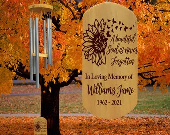 Memorial Wind Chimes, A Beautiful Soul Is Never Forgotten, Bereavement Gift, Remembrance Gift, Sunflower Butterfly Memory Gift, In Memory Of