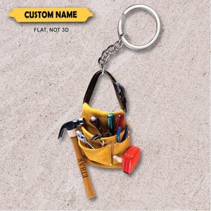 Personligt namn nyckelring med byggverktygsväska, present till byggnadsarbetare, ingenjör och entreprenör, byggnyckelring