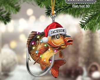 Adorno navideño personalizado de bagre, adorno de pesca de bagre para amantes de la pesca, regalos para papá pescador, adorno navideño para amantes de la pesca.