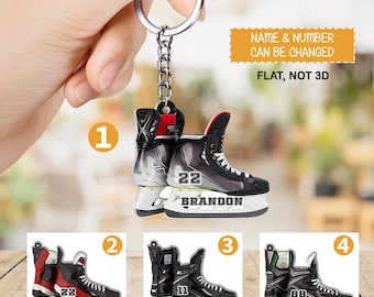 Personalized Hockey Skates Acrylic Keychain & Christmas Keychain, Ice Hockey Lovers Keychain, Ice Skating Gift, Hockey Keychain