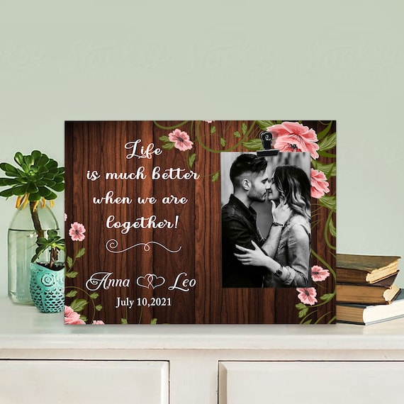 ENGAGEMENT GIFTS for Couple, Personalized Wedding Photo Frame, 4x6 Picture  