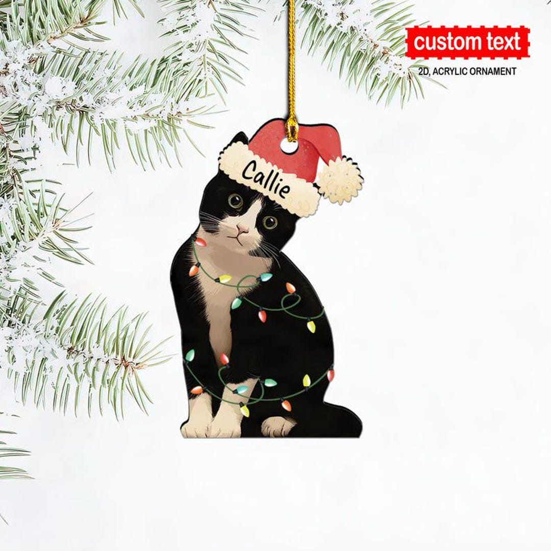 Tuxedo Cat Christmas Flat Ornament, Xmas Cat Ornament, Cat Lover Gift ...
