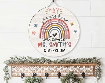 Custom Teacher Door Sign, Classroom Door Decor, Teacher Name Sign, Rainbow Teacher Door Sign, Teacher Gift, Teacher Door Hanger, 26 signs