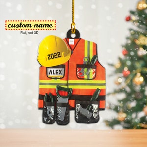 Ornement personnalisé pour ouvrier du bâtiment, Ornement d&#39;uniforme de construction, Ornement plat de Noël, Cadeau de Noël