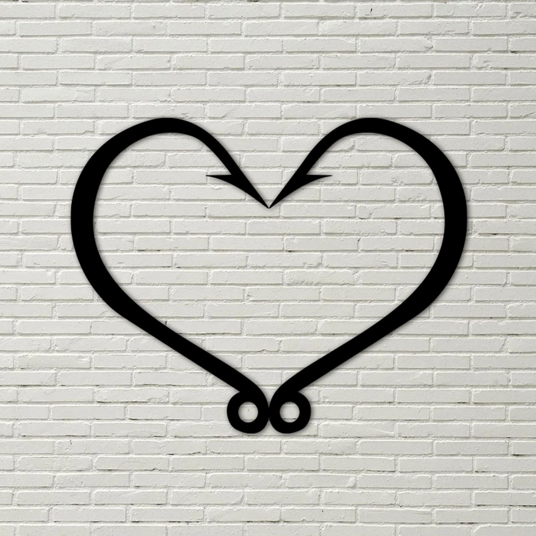 Metal Fish Hook Heart Sign Metal Home Decor Fish Hook Sign Etsy