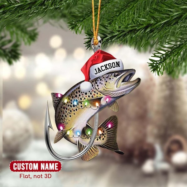 Trout Fish Christmas Ornaments For Xmas Tree Decor, Trout Fishing Christmas Ornament Gift For Fishing Lovers, Fisherman Gift For Fishing Dad