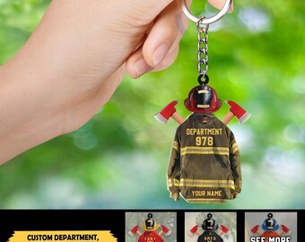 Proud American Firefighter Personalized Keychain, Gift For Fireman, Custom Firefighter Keychain, Firefighter Car Keychain, Fireman Gift
