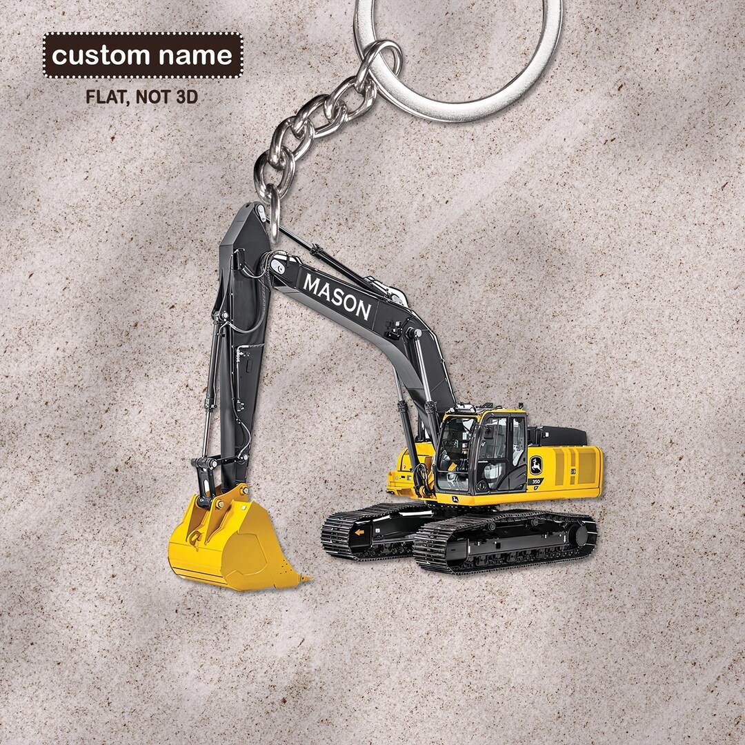 Prospector Keychains Excavator Personalized Keychain, Excavator 2D Flat Keychain, Excavator ...