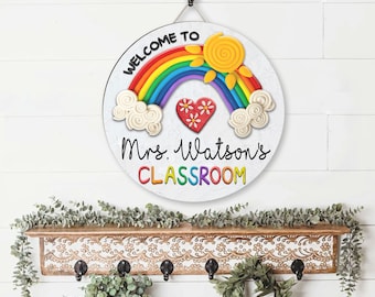 Custom Teacher Door Sign, Classroom Door Decor, Teacher Name Sign, Rainbow Teacher Door Sign, Teacher Gift, Teacher Door Hanger, 26 signs