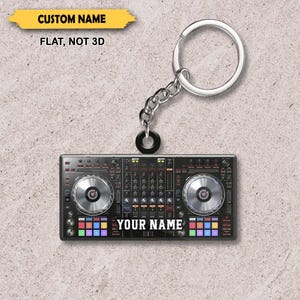 Porte-clés plat en acrylique en forme de platine DJ, décoration de voiture DJ, cadeau personnalisé prénom pour DJ, porte-clés DJ