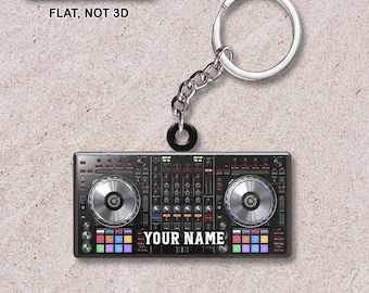 DJ Turntable Shaped Flat Acrylic Keychain, DJ Car Ornament, Custom Name Gift For DJ, Deejay Keychain
