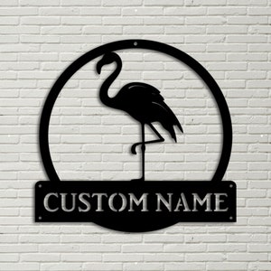 Personalized Flamingo Animal Monogram Metal Sign Art, Custom Flamingo Metal Sign, Flamingo Animal Lover Sign Decoration For Living Room