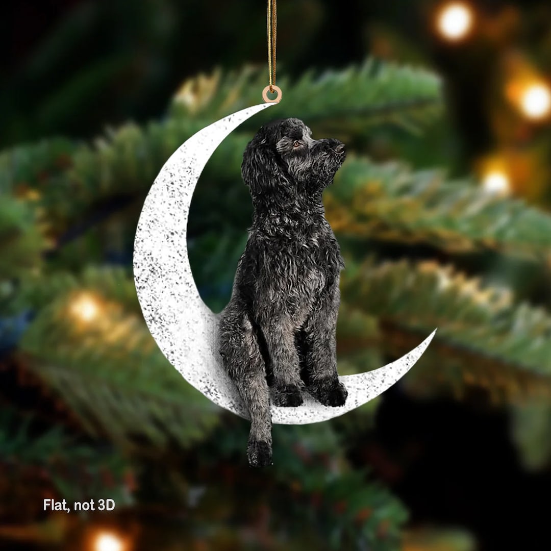 Black Goldendoodle Sit on the Moon Ornament, Black Goldendoodle ...