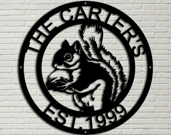 Squirrel Personalized Led Metal Sign, Cabin Decor, Camping Sign, Campground sign, Camper Birthday Gift, Squirrel Decor, Custom Squirrel Sign