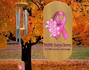 Faith Hope Love Wind Chime, Cancer du sein, Sensibilisation au cancer, pour Warrior, Cancer Support, Cancer Cancer pour les femmes Wind Chime