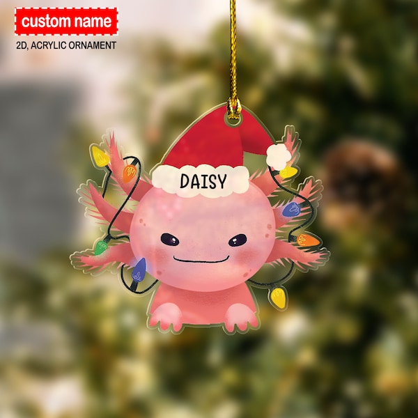 Axolotl Christmas Lights Ornament, Axolotl Personalized 2D Ornament, Gift For Axolotl Lover, Axolotl Owner Gift