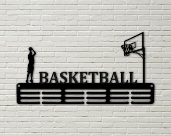 Customized Basketball Sport Medal Hanger Metal sign - 12 Rungs for medals & Ribbons, Show Team Spirit, metal sign, wall decor, basketball