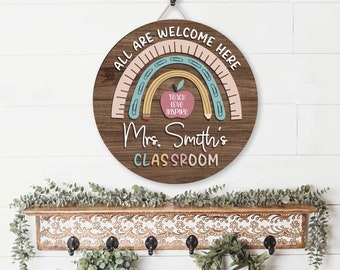 Custom Teacher Door Sign, Classroom Door Decor, Teacher Name Sign, Rainbow Teacher Door Sign, Teacher Gift, Teacher Door Hanger, 26 signs