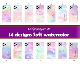 Funda personalizada con acuarela suave y nombre para iPhone 13, iPhone 12, iPhone 11, iPhone XR, iPhone 7, iPhone 8 y Samsung Galaxy 21