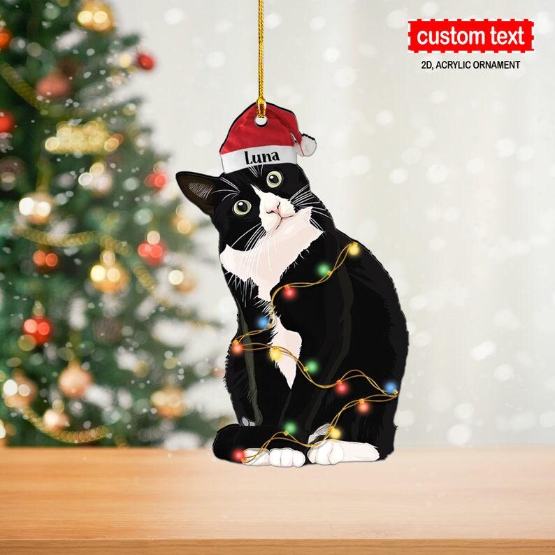 Tuxedo Cat Christmas Ornament, Cat Owner Gift, Custom Cat Ornament ...