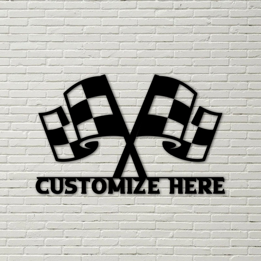 Customizable Metal Checkered Racing Flags Sign, Personalized Race, Last ...