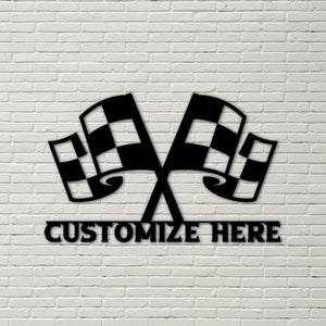 Customizable Metal Checkered Racing Flags sign, personalized race, last name race car, name race car sign, metal racing sign, race car sign