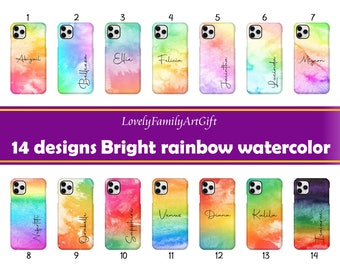 Funda personalizada con nombre y diseño de arcoíris brillante para iPhone 13, iPhone 12, iPhone 11, iPhone XR, iPhone 7, iPhone 8 y Samsung Galaxy 21