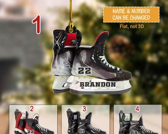 Personalized Hockey Skates Acrylic Christmas Ornament, Ice Hockey Lovers , Ice Skating Gift, Hockey Ornament