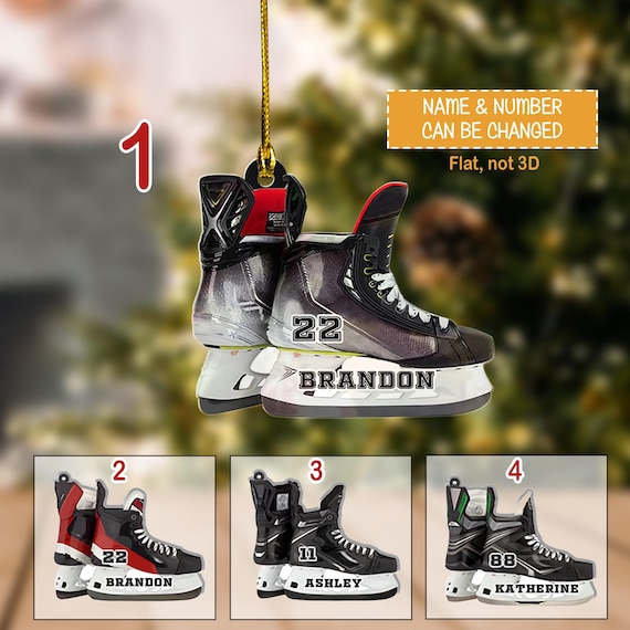 Personalized Hockey Skates Acrylic Christmas Ornament, Ice Hockey
