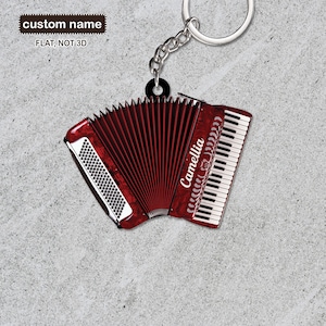 Llavero plano de acordeón 2D, llavero personalizado de acordeón clásico, regalo de adorno para músico, regalo para amantes del acordeón