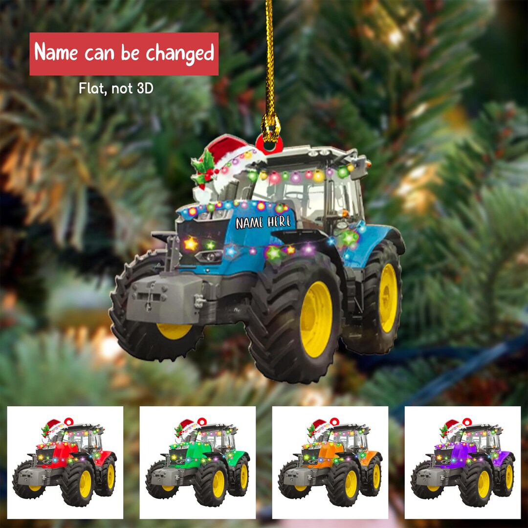 Personalized Tractor Flat Christmas Ornament, Xmas Gift for Farmer, Farmhouse Christmas Decor